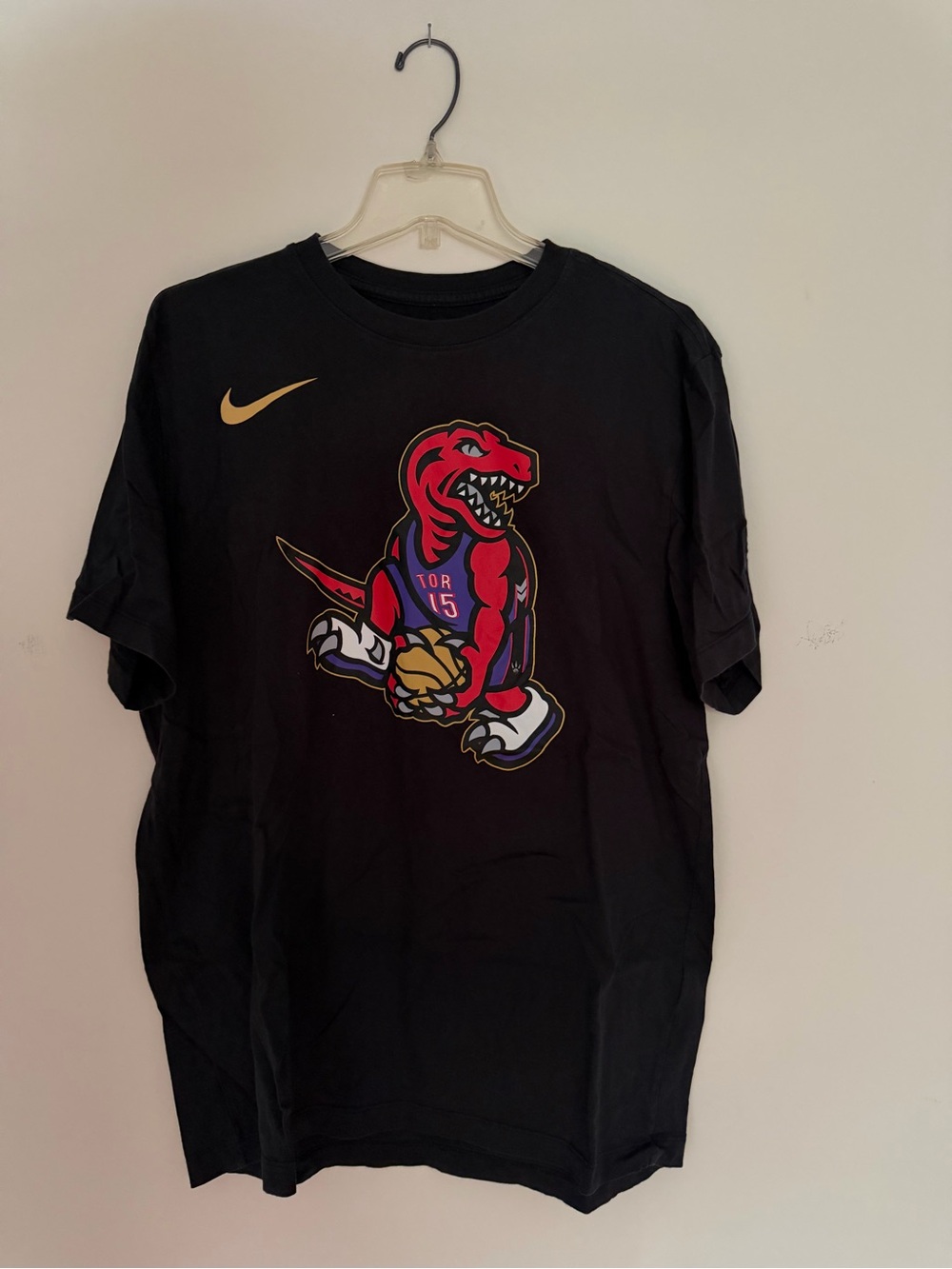 Nike Black Men’s Toronto Raptors Red Dino Graphic Tee with Gold Swoosh